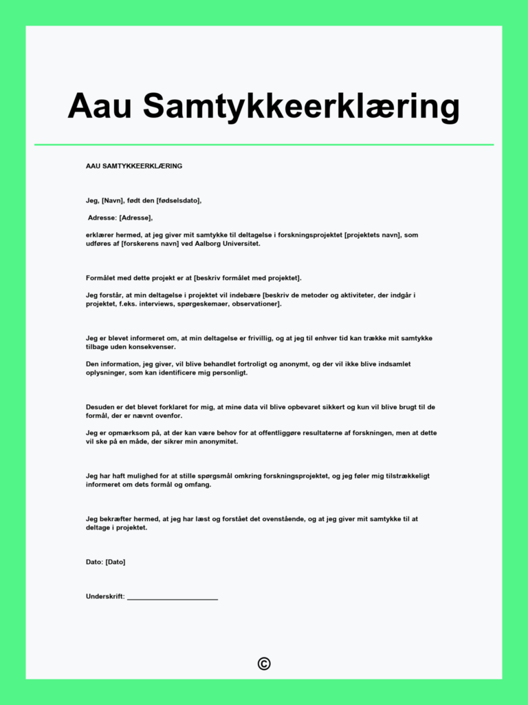 Download en gratis aau samtykkeerklæring skabelon i PDF