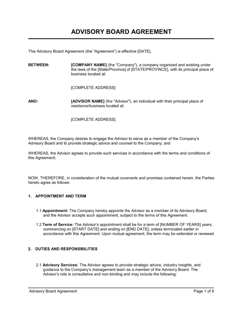 Download en gratis advisory board skabelon i PDF