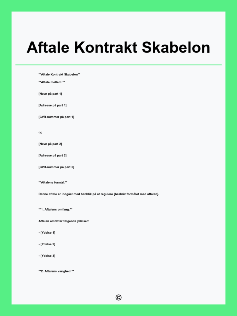 Download en gratis aftale kontrakt skabelon i PDF