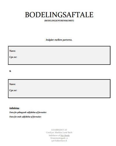 Download en gratis bodeling ved skilsmisse skabelon i PDF