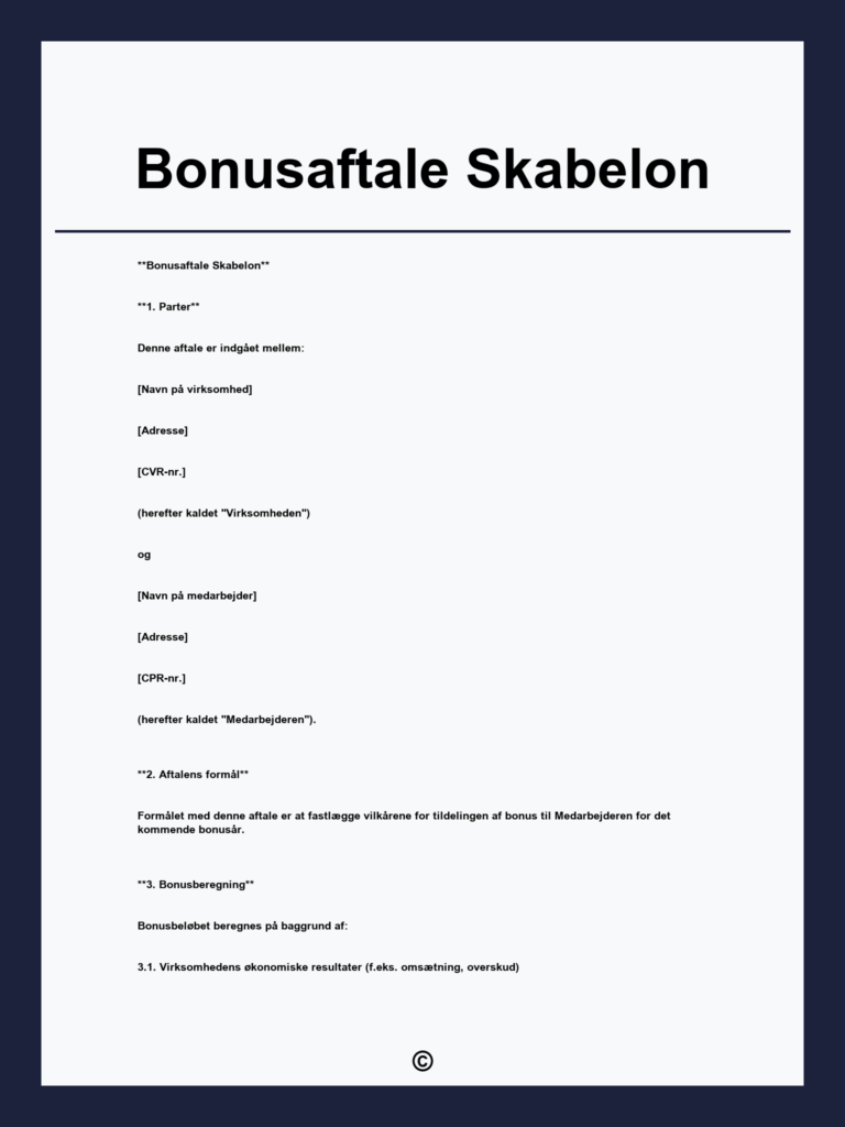 Download en gratis bonusaftale skabelon i PDF