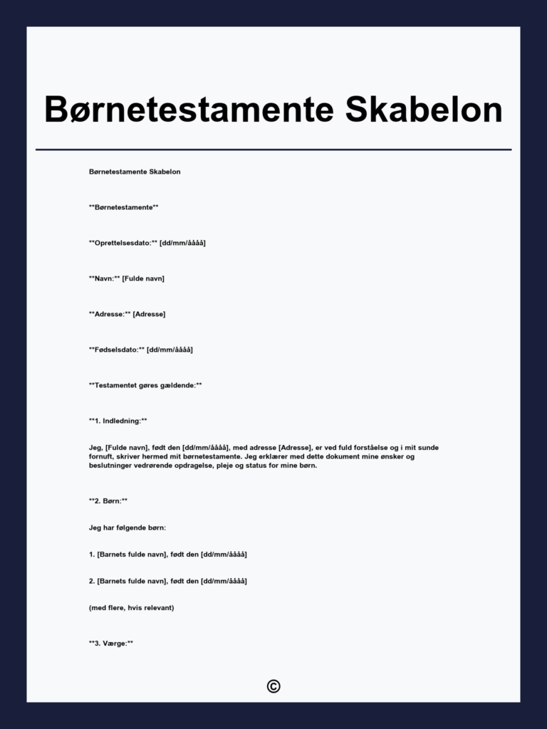 Download en gratis børnetestamente skabelon i PDF