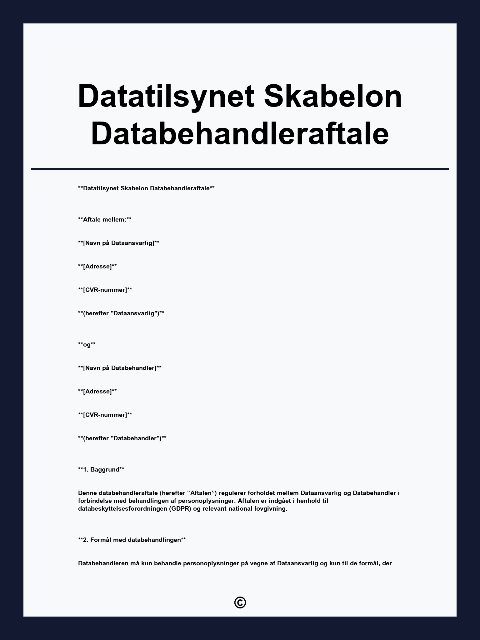 Download en gratis databehandleraftale skabelon i PDF