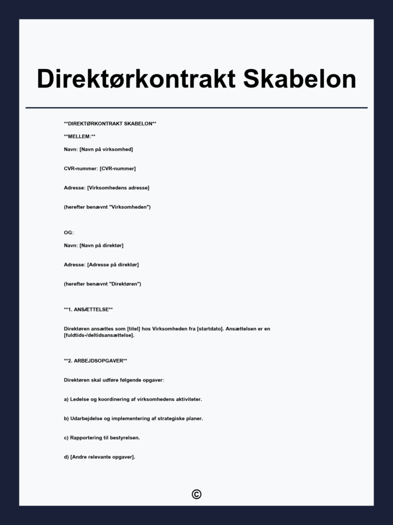 Download en gratis direktørkontrakt skabelon i PDF