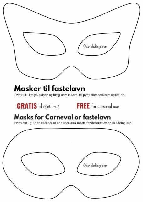 Download en gratis fastelavn maske skabelon i PDF