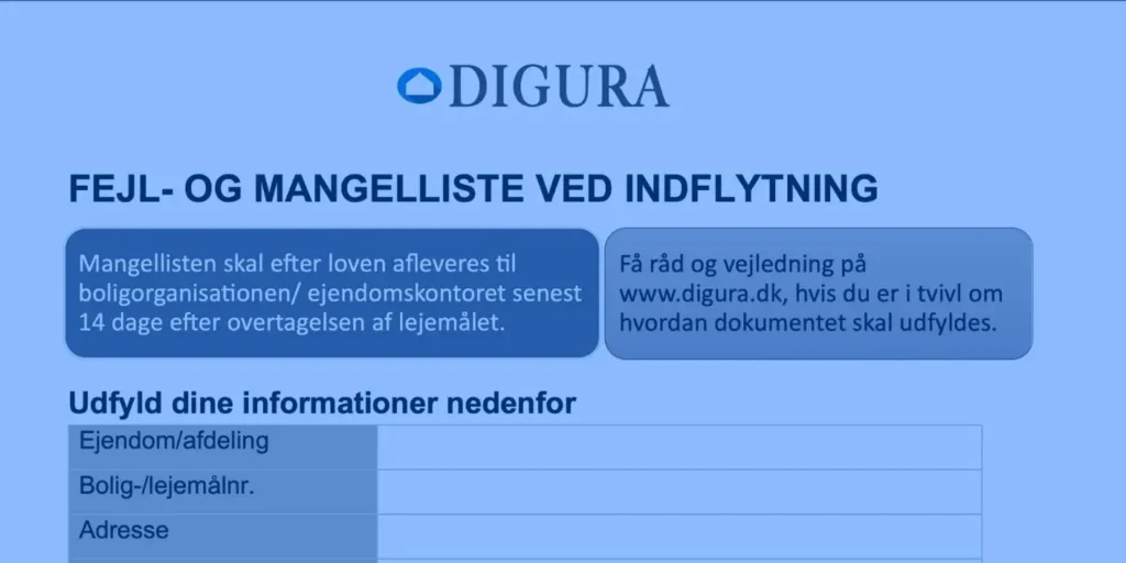 Download en gratis fejl og mangelliste skabelon i PDF