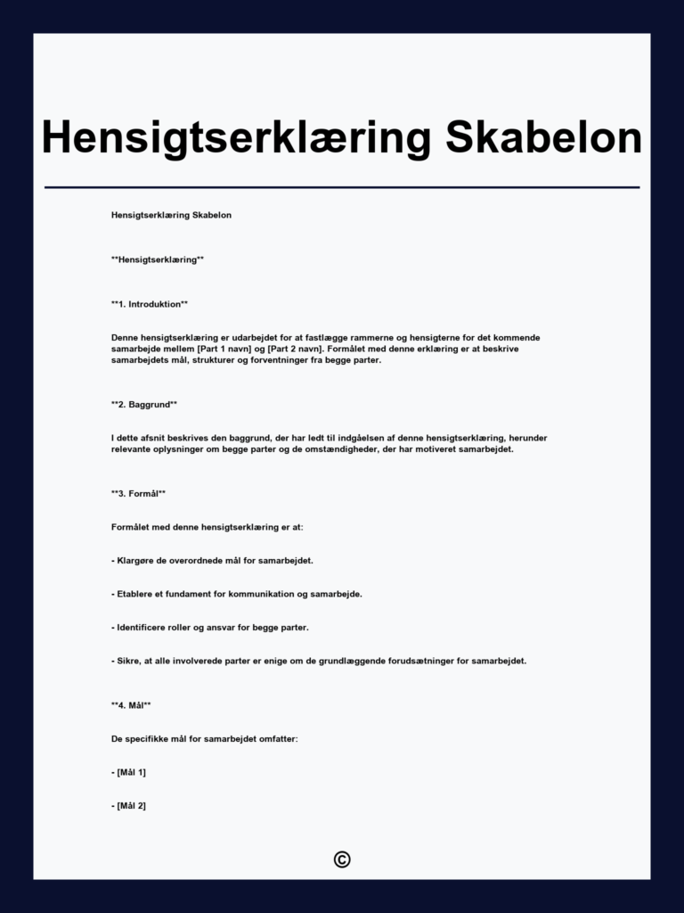 Download en gratis hensigtserklæring skabelon i PDF