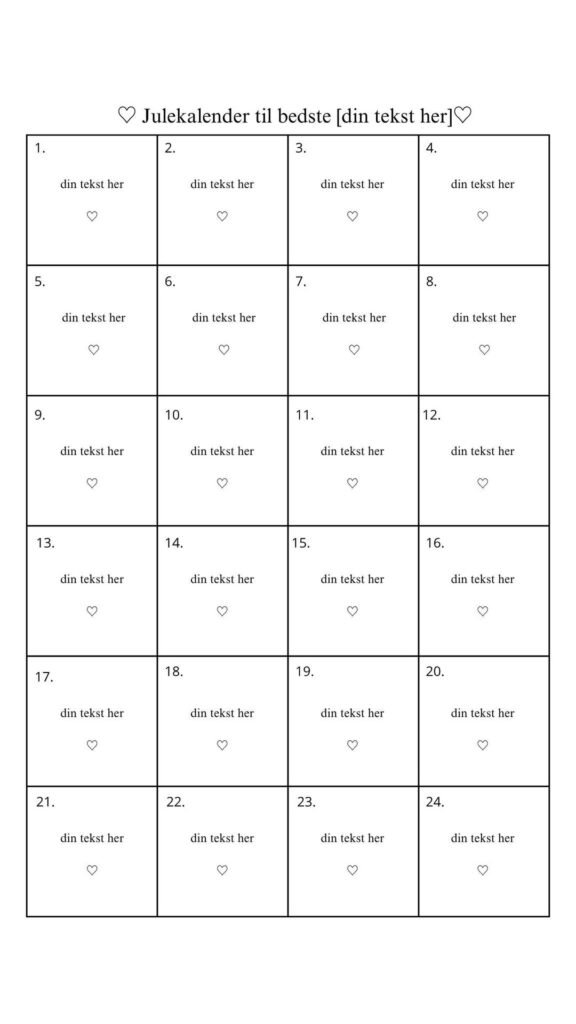 Download en gratis julekalender skabelon i PDF