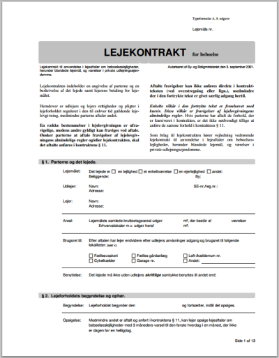 Download en gratis lejekontrakt hus skabelon i PDF