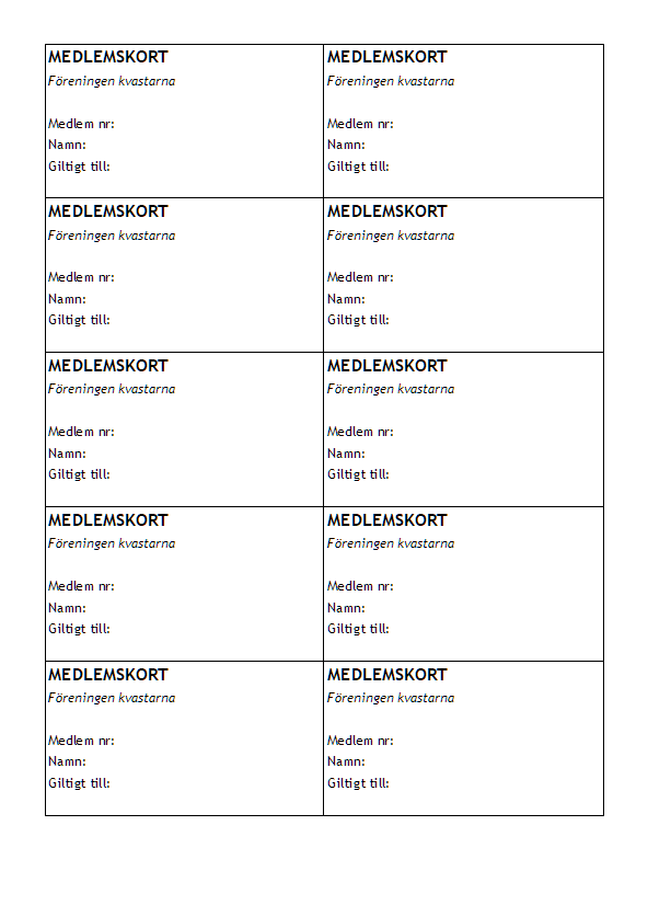 Download en gratis medlemskort skabelon i PDF