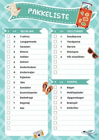 Download en gratis pakkeliste skabelon i PDF
