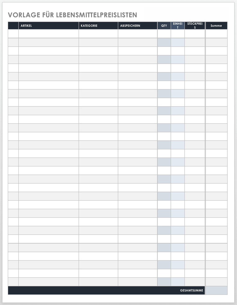Download en gratis prisliste skabelon i PDF