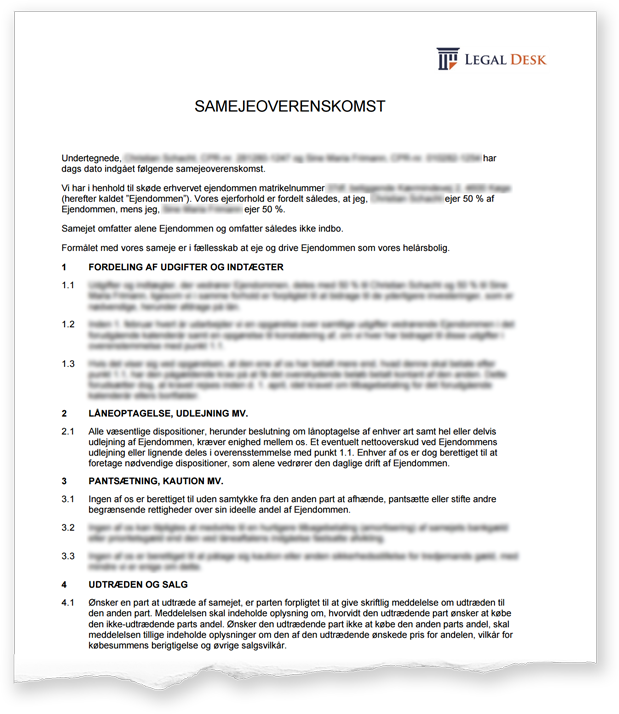 Download en gratis samejeoverenskomst skabelon i PDF