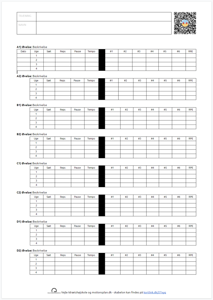 Download en gratis skabelon til træningsprogram i PDF