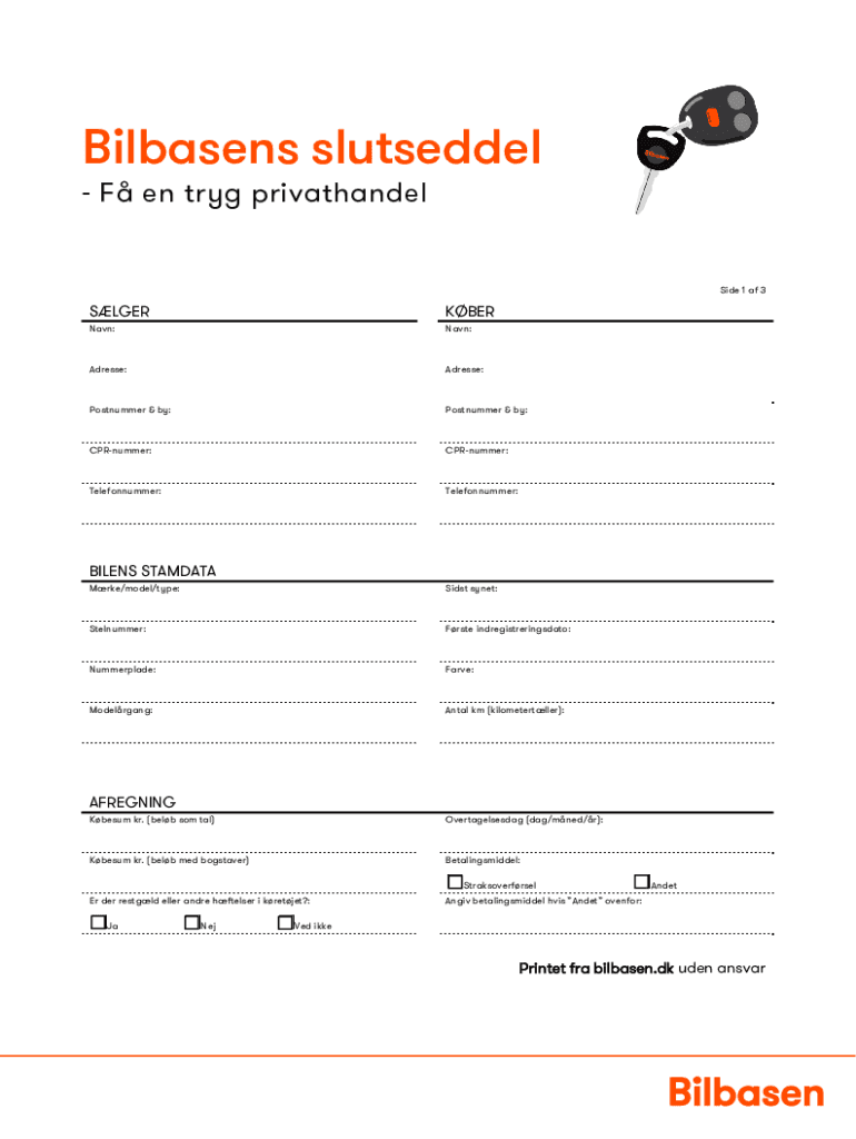 Download en gratis slutseddel skabelon i PDF