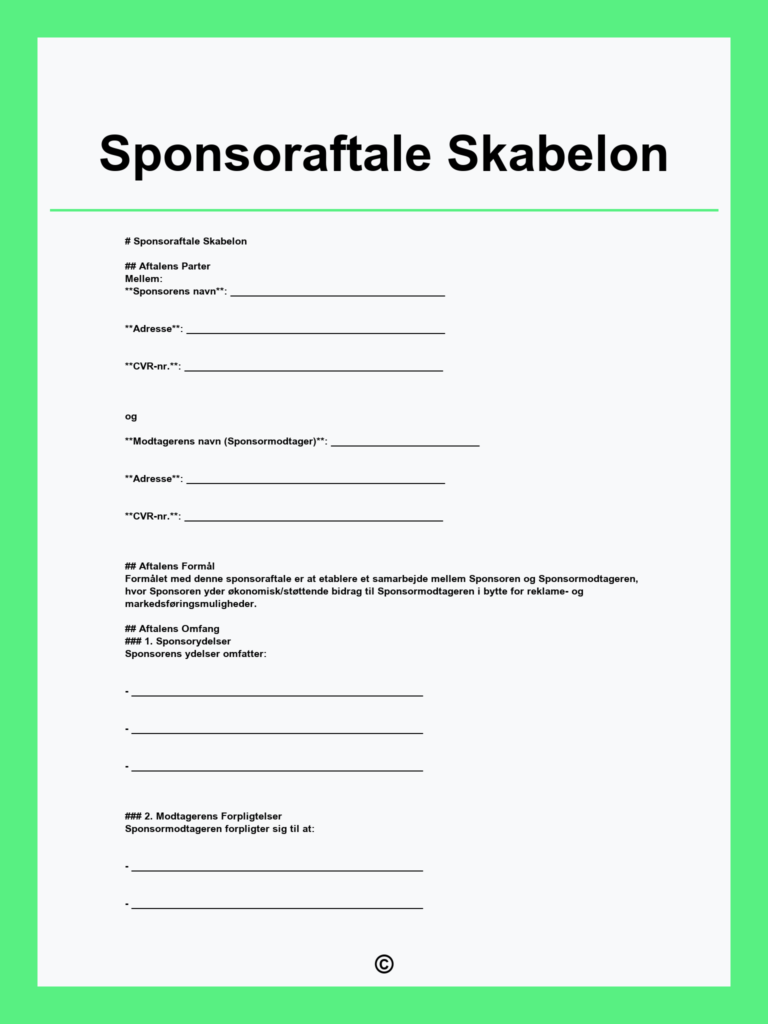 Download en gratis sponsorkontrakt skabelon i PDF