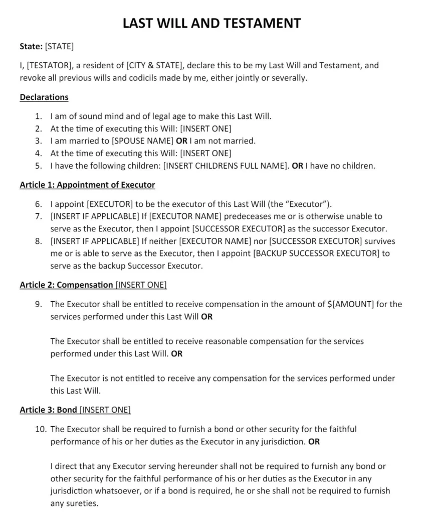 Download en gratis testamente skabelon i PDF