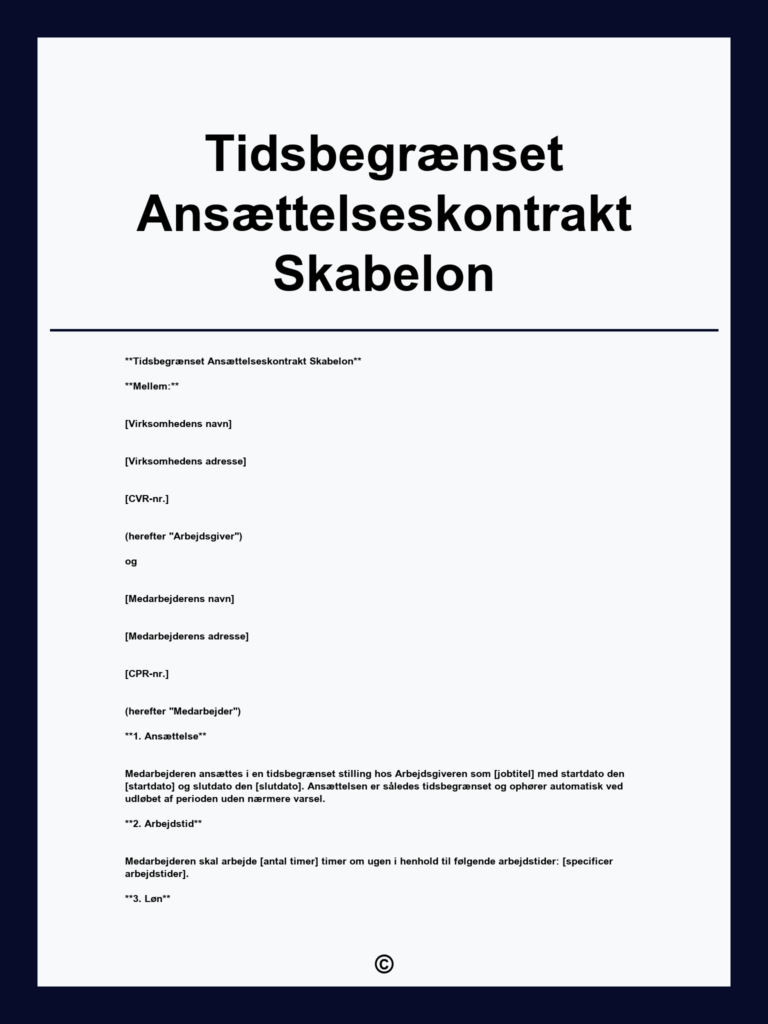Download en gratis tidsbegrænset ansættelseskontrakt skabelon i PDF