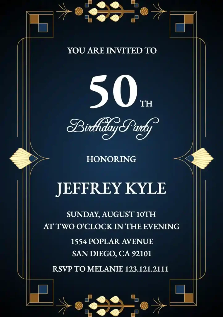 Download gratis indbydelse til 50 års fødselsdag skabelon i PDF