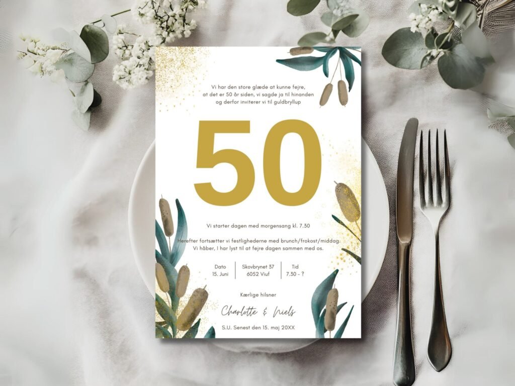 Download guldbryllup invitation skabelon i PDF