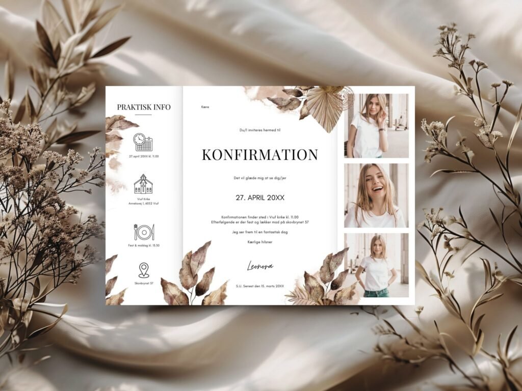 Download invitation konfirmation skabelon gratis i PDF og DOC til udskrivning